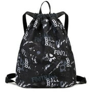 Mygreen Drawstring Backpack Gym Backpack Sports Bag for Swim Women Men Workout Bag Draw String Back Sack for Soccer Beach Gear Letters Football Black