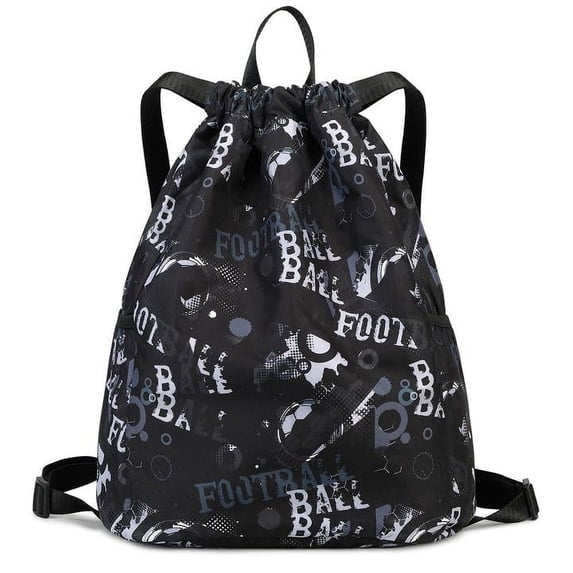 Mygreen Drawstring Backpack Gym Backpack Sports Bag for Swim Women Men Workout Bag Draw String Back Sack for Soccer Beach Gear Letters Football Black