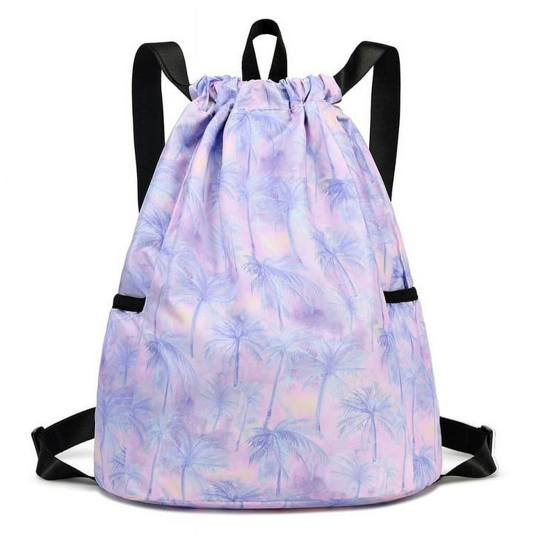 mygreen Drawstring Backpack for Girls Women Lgihtweight Large Travel Bags Sport String Bag Sackpack for Gym Shopping Yoga Bag Coconut Tree Pink