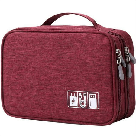 Mygreen Electronics Travel Organizer Storage Bag, Double Layer Universal Traveling Gear Accessories Carrying Cover Pouch for iPad Mini Cables Phone Chargers Adapter Flash Hard Drive and More Purple