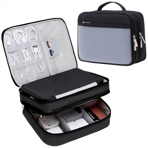 Mygreen Electronics Travel Organizer, Watreproof Electronic Accessories Case Portable Double Layer Cable Storage Bag for Cord, Charger, Flash Drive, Phone, SD Card, Gifts for Him Black