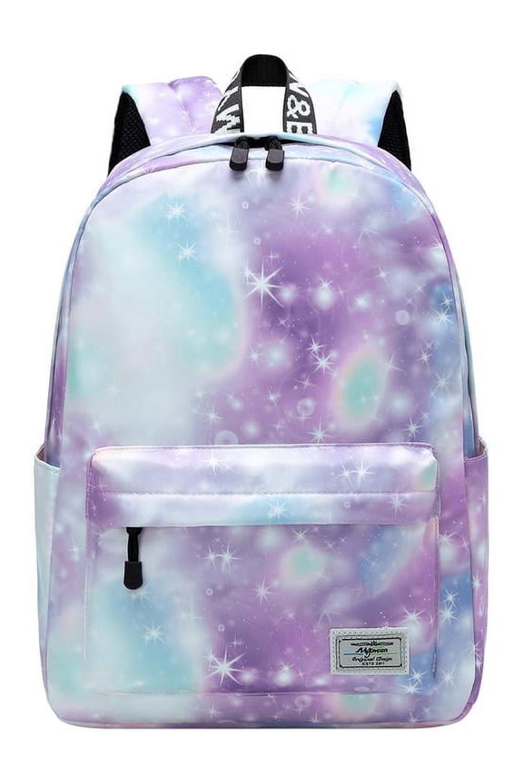 Galaxy Backpack for Girls, Boys, Kids, Teens, 14 inch Durable Book Bags for Elementary, Middle, Junior High School Students, A Gift That Gives Back Green Purple