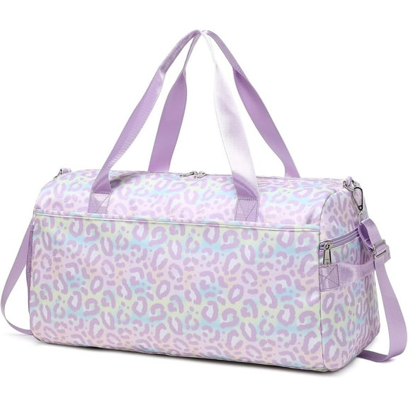 Mygreen Gym Duffle Bag for womens, Gymnastics Sports Bag for womens Women Large Overnight Weekender Carry On Travel Bag with Shoe Bag and Wet Pocket Tie Dye Pink Leopard Rainbow - XL