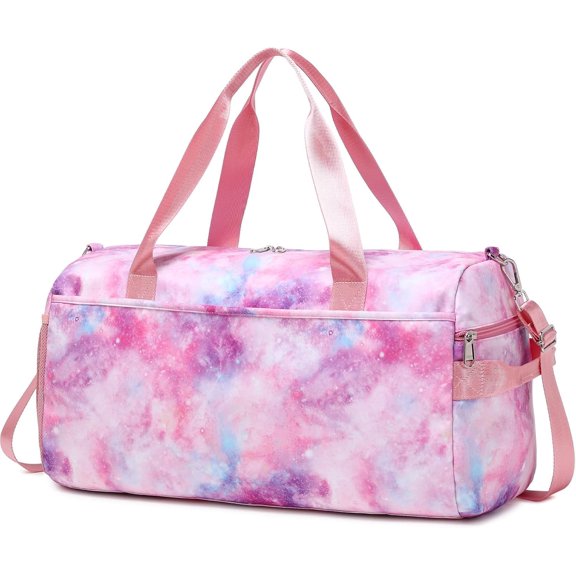 Mygreen Gym Duffle Bag for womens, Gymnastics Sports Bag for womens Women Large Overnight Weekender Carry On Travel Bag with Shoe Bag and Wet Pocket Tie Dye Pink Tie Dye Pink - XL