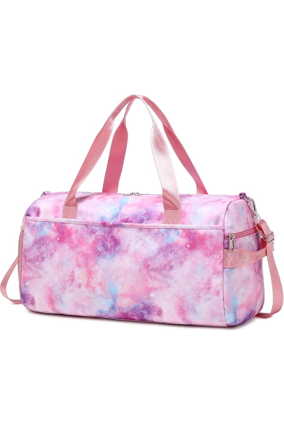 Gym Duffle Bag for womens, Gymnastics Sports Bag for womens Women Large Overnight Weekender Carry On Travel Bag with Shoe Bag and Wet Pocket Tie Dye Pink Tie Dye Pink - XL
