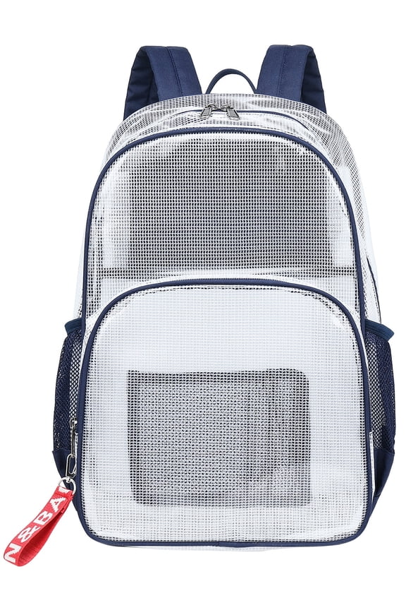 Heavy Duty Clear Bookbag Durable Plastic Transparent Clear Backpack for School Work Boy Men (Dark Blue, Large)