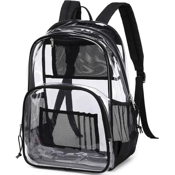 Mygreen Large Clear Backpack Durable See Through Transparent Book-bag Heavy Duty women Backpack for womens Stadium Approved Security, Black