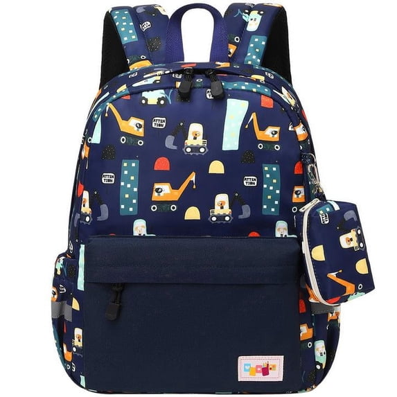 Mygreen Lightweight Water Resistant Preschool Backpack, Construction Truck Design, Adjustable Straps, Blue