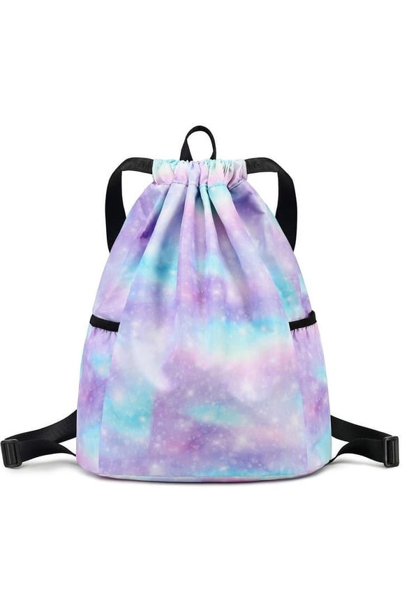 Rainbow Galaxy Drawstring Backpack String Bag Lightweight Gym Bag Sackpack Sports Backpack for Women Girls Gym Shopping Sport Yoga Blue Purple
