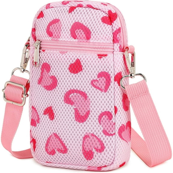 Mygreen Small Crossbody Cell Phone Bag for Women, Mini Over Shoulder Handbag Purse Heart Pink-Small
