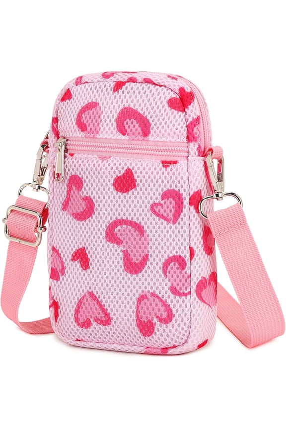 Small Crossbody Cell Phone Bag for Women, Mini Over Shoulder Handbag Purse Heart Pink-Small
