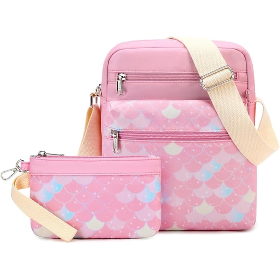 Mygreen Small Crossbody Purse Set for women womens Small Messenger Bags for womens 9-10 Gifts Mermaid-pink-Medium
