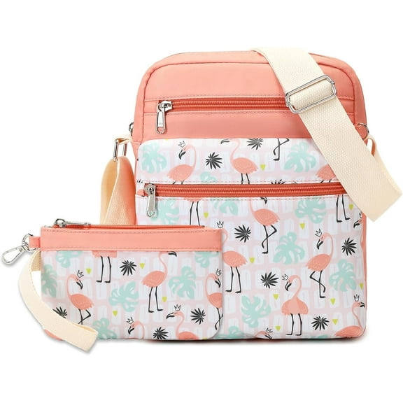 Mygreen Small Crossbody Purse Set for women womens Small Messenger Bags for womens 9-10 Gifts Flamingo-orange-Medium