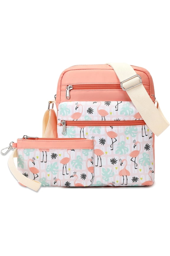 Small Crossbody Purse Set for women womens Small Messenger Bags for womens 9-10 Gifts Flamingo-orange-Medium