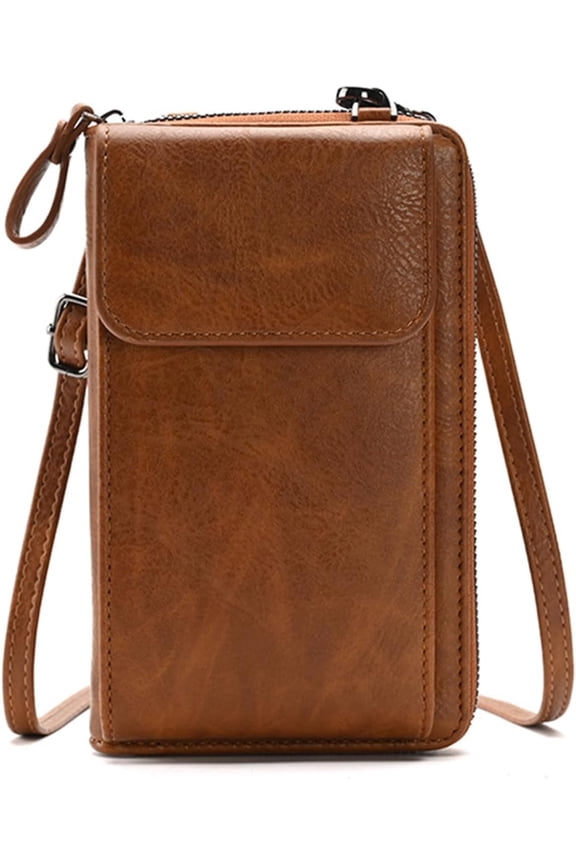 Small Leather Crossbody Bag Cell Phone Purse Women Mini Shoulder Wallet with Credit Card Slots Brown