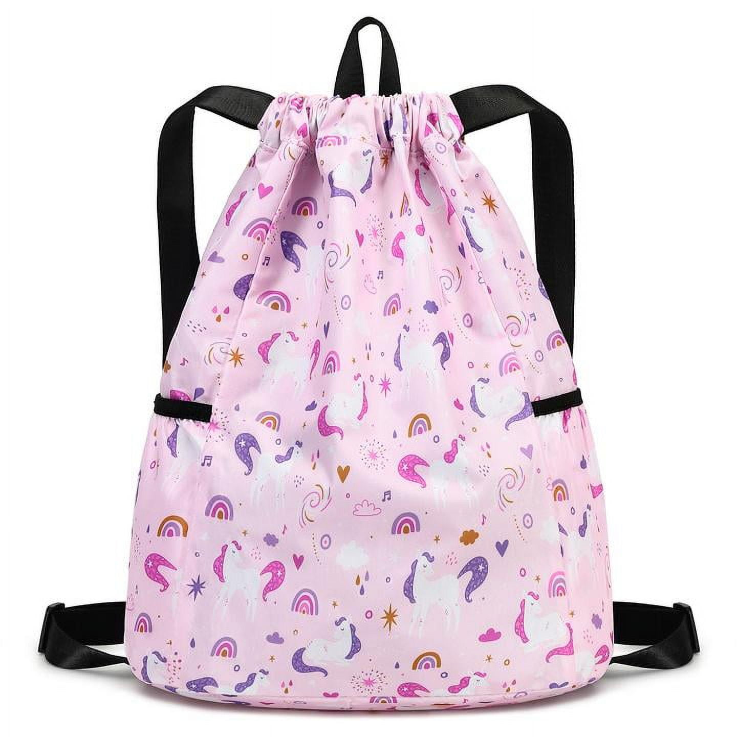 Mygreen Unicorn Drawstring Back Kids Drawstring Bags Rainbow Gym String Backpack Bulk for Girls
