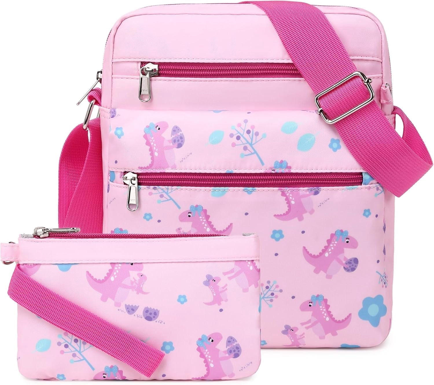 Mygreen Women's crossbody bags suitable for women of all ages（Pink Dinosaurs）