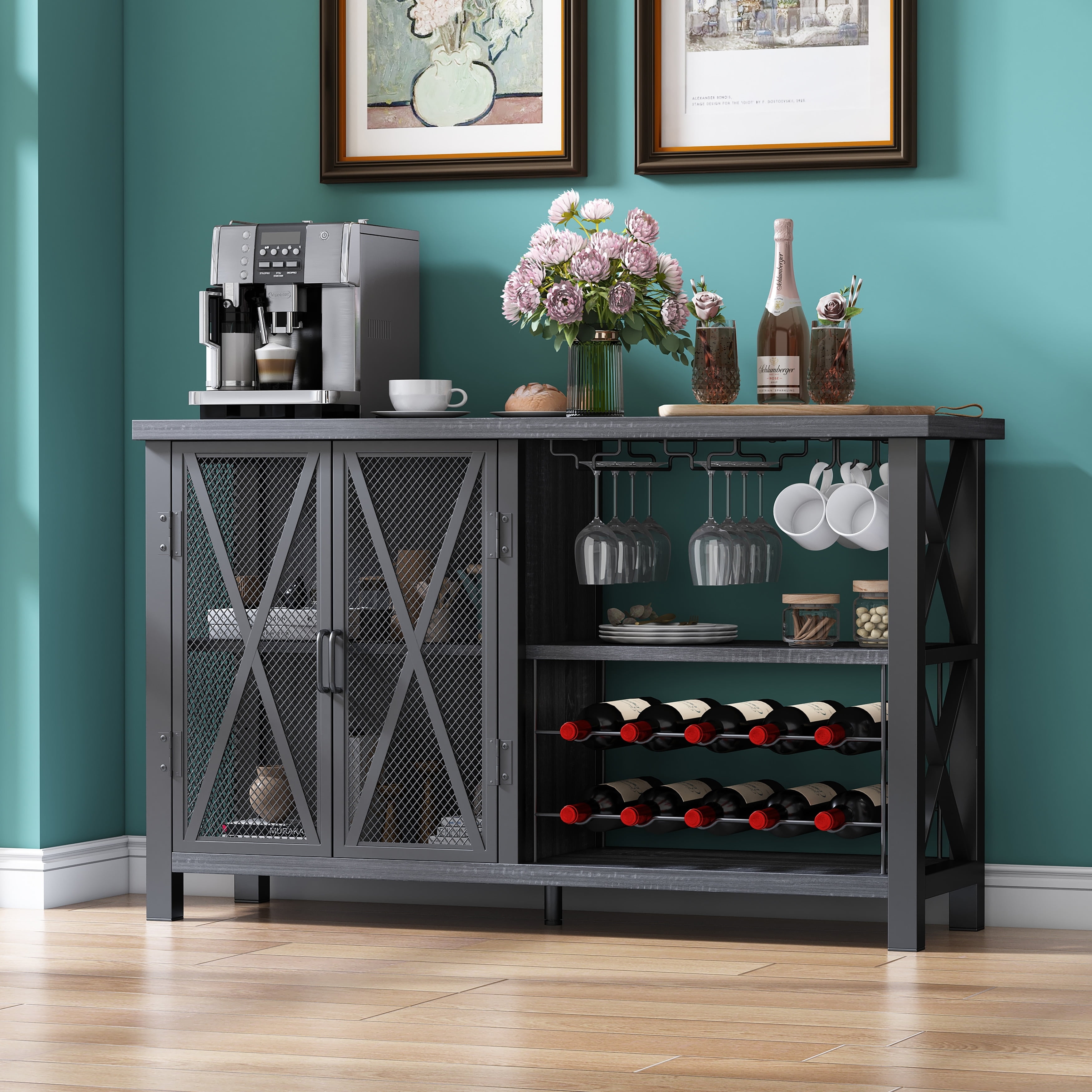 Myhozm Buffet Bar Cabinet with Wine Rack, Modern Buffet/Sideboard
