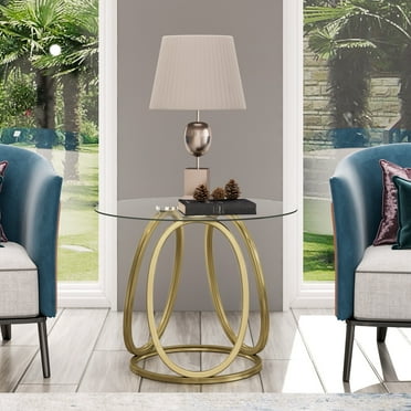 Myhozm Glass Living Room Side Table with Metal Frame Gold