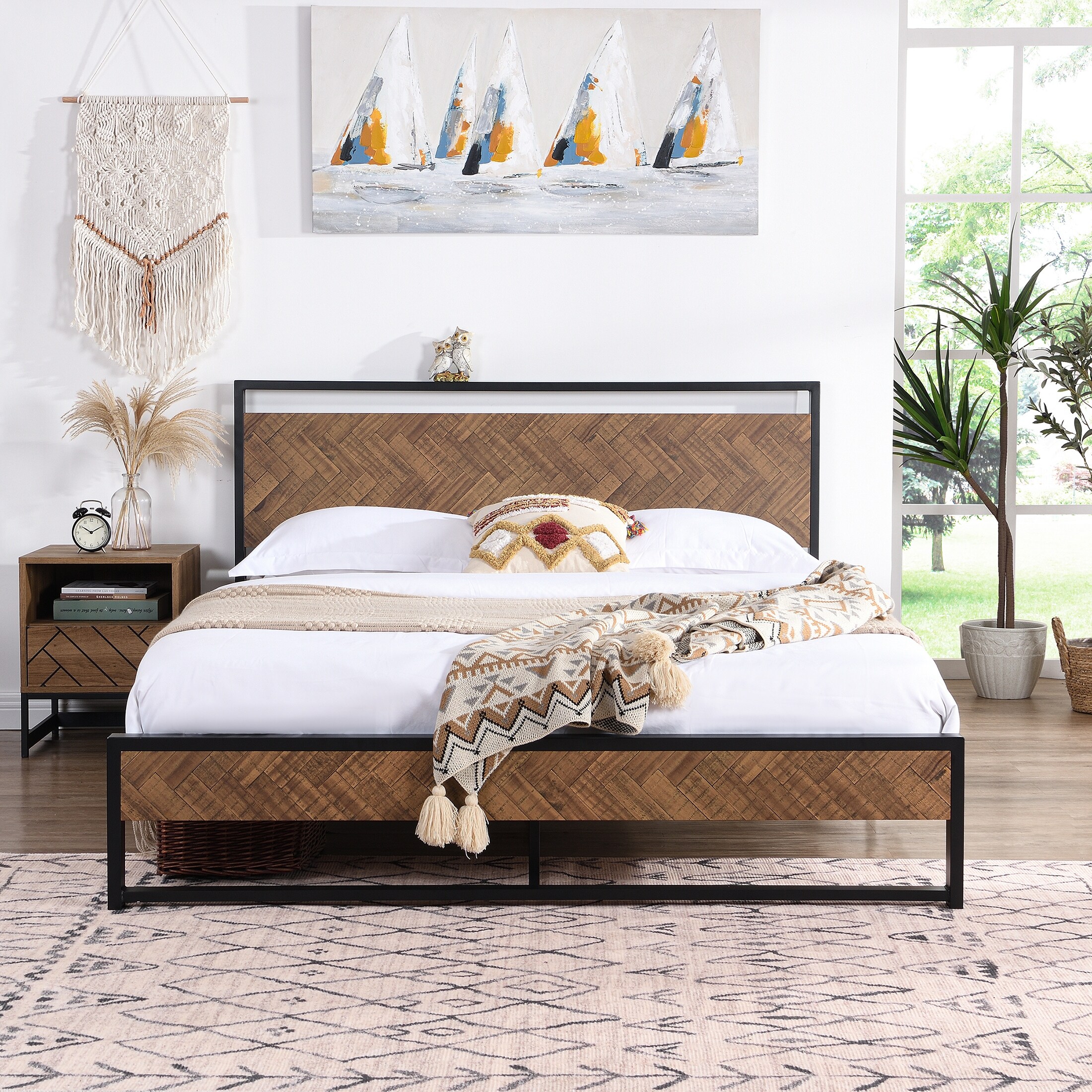 Myhozm Low Profile Metal Frame Platform Bed with Headboard Full ...