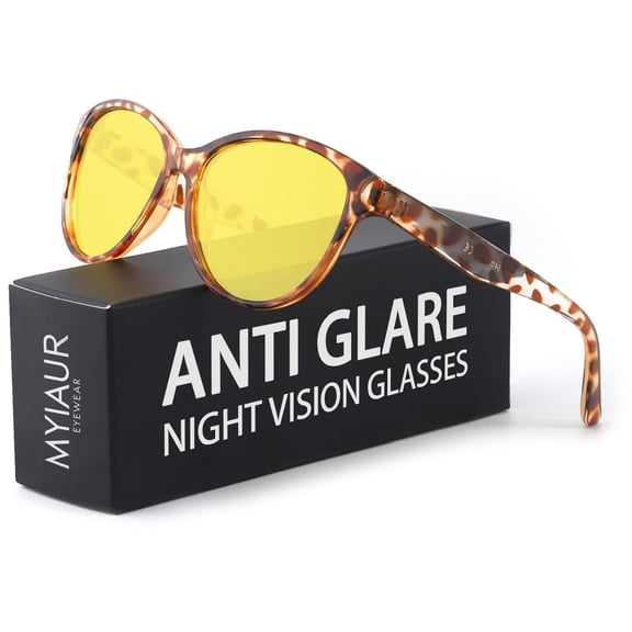 Women's Retro Oversized Yellow Lens Sunglasses Anti Glare Night Vision Glasses UV400 for Night Driving Rainy Foggy Weather