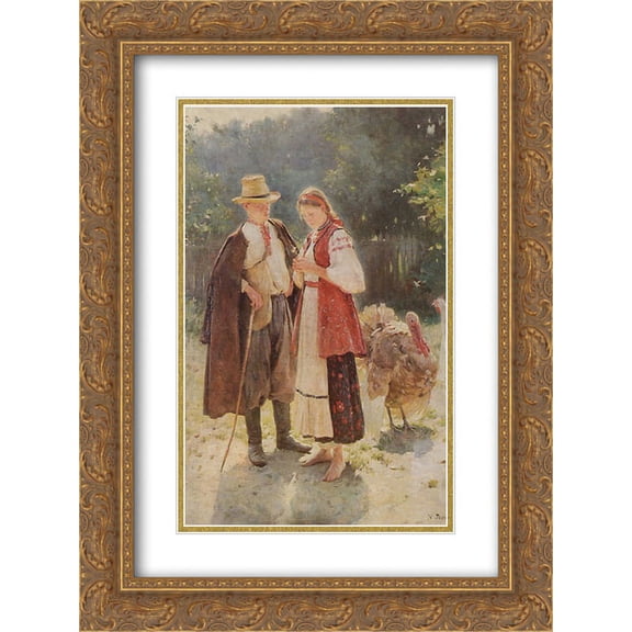 Mykola Pymonenko 2x Matted 20x24 Gold Ornate Framed Art Print 'Idyll'
