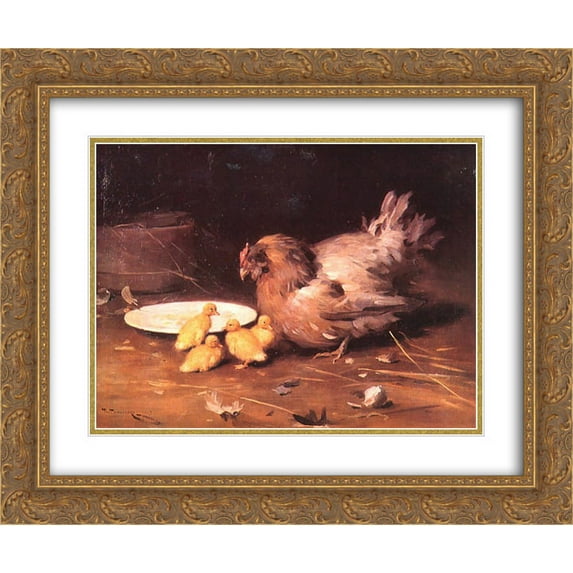 Mykola Pymonenko 2x Matted 24x20 Gold Ornate Framed Art Print 'A Hen'