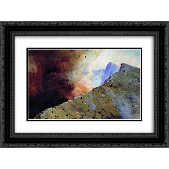 Mykola Yaroshenko 2x Matted 24x20 Black Ornate Framed Art Print 'Eruption of volcano'