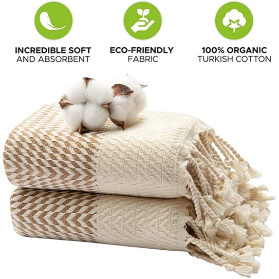 Mykonos 2-Pack Turkish Cotton Hand Towels – Light Brown Boho, 40x19 in, Soft Absorbent Decorative Bathroom Towel Set