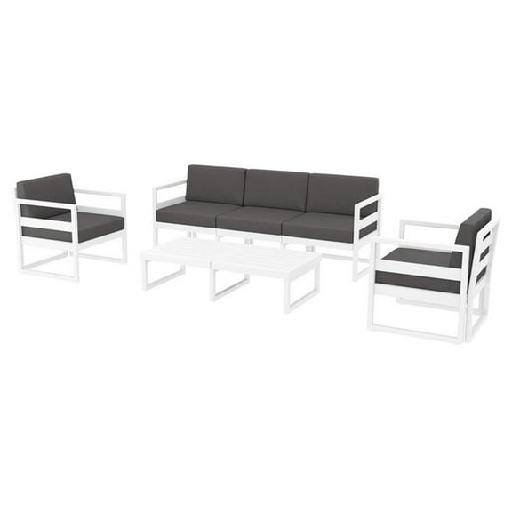 Mykonos 5 Person Lounge Set White with Acrylic Fabric Charcoal Cushions