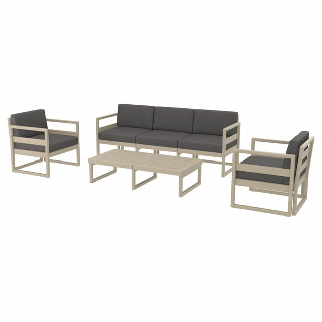 Mykonos 5 Person Lounge Set in White with Acrylic Fabric Taupe Cushions
