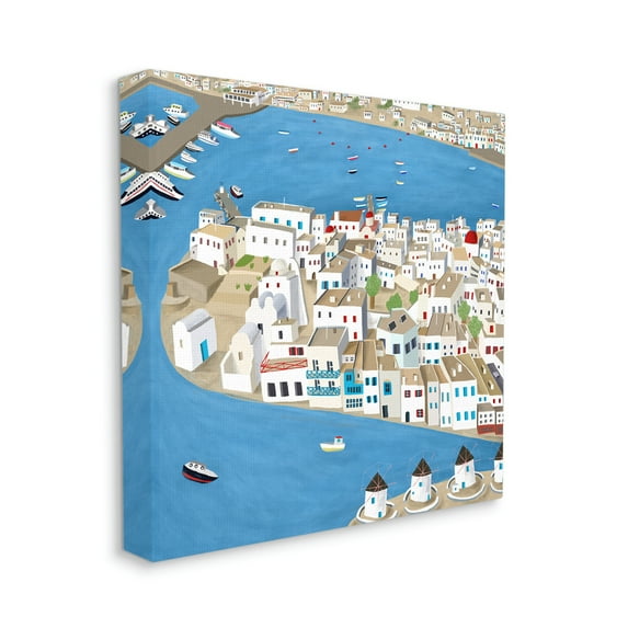 Mykonos Coastal Port Cityscape European City Art for Kids Gallery-Wrapped Canvas Print Wall Art, 17x17
