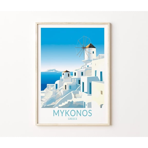 Mykonos Greece Cyclades Island Mediterranean Sea Wall Art Decor, Stretched Canvas 16x20in