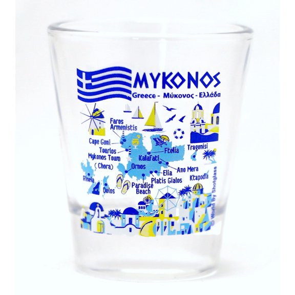 Mykonos Greece Landmarks and Icons Collage Shot Glass