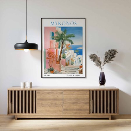 Mykonos Island Travel Poster For Vintage Greek Coastal Decor