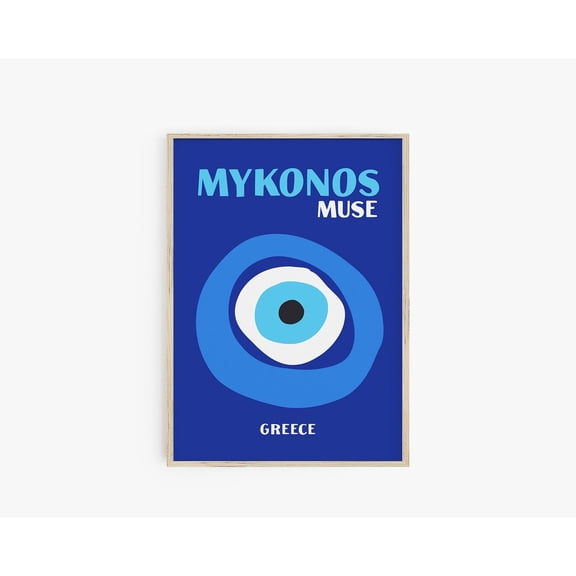 Mykonos Muse Travel Poster Preppy Room Decor Evil Eye Retro Maximalist Wall Art, Unframed Canvas 24x36in