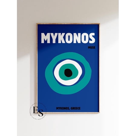 Mykonos Travel Poster, Colorful Y2K Coastal Art