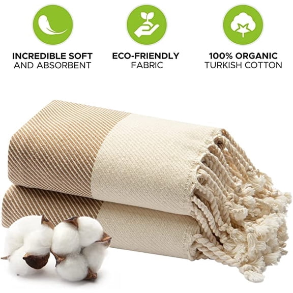 Mykonos Turkish Hand Towels Set of 2, 40x19 Inches, 100% Pure Cotton, 600 GSM, Soft Absorbent Bathroom Kitchen Towel, Beige