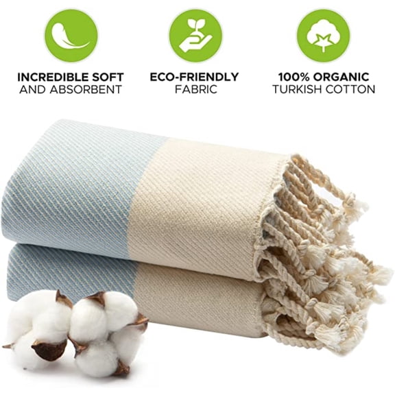 Mykonos 2-Pack Turkish Cotton Hand Towels  Light Blue, 40x19 in, Soft Absorbent Decorative Bathroom Towel Set