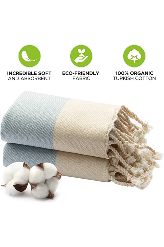 Mykonos 2-Pack Turkish Cotton Hand Towels Light Blue, 40x19 in, Soft Absorbent Decorative Bathroom Towel Set