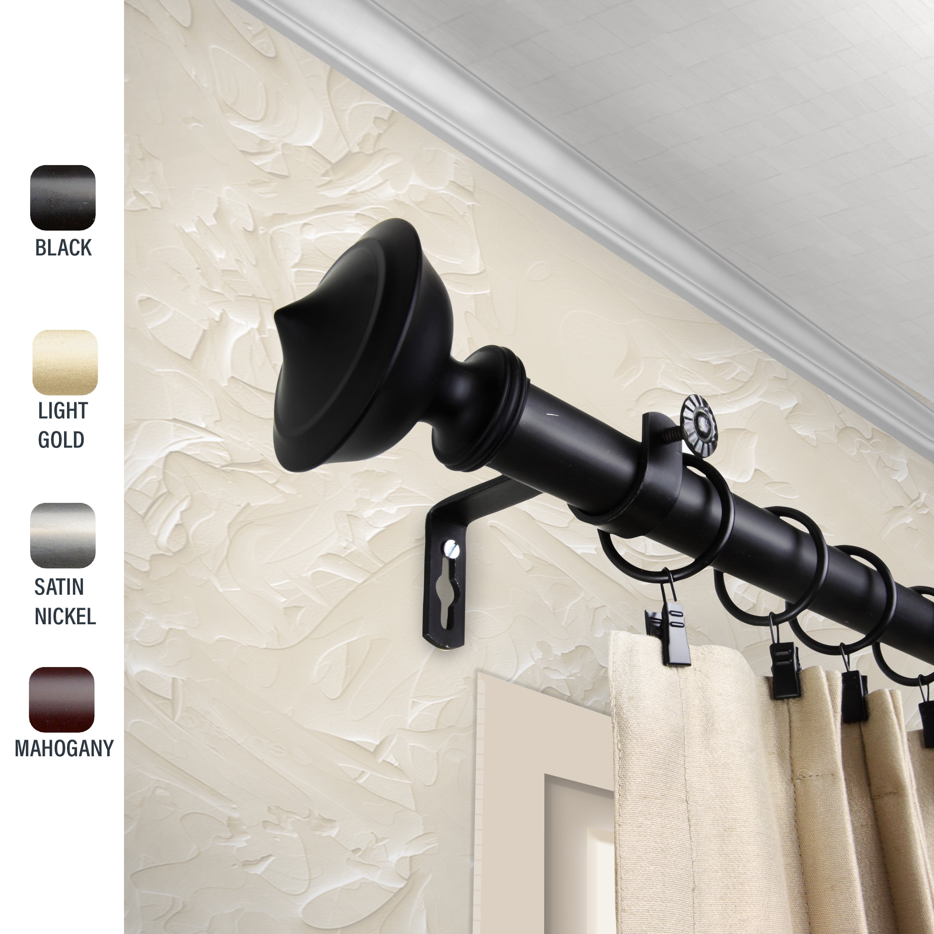 Myla 1" dia. Curtain Rod 28-48 inches - Black