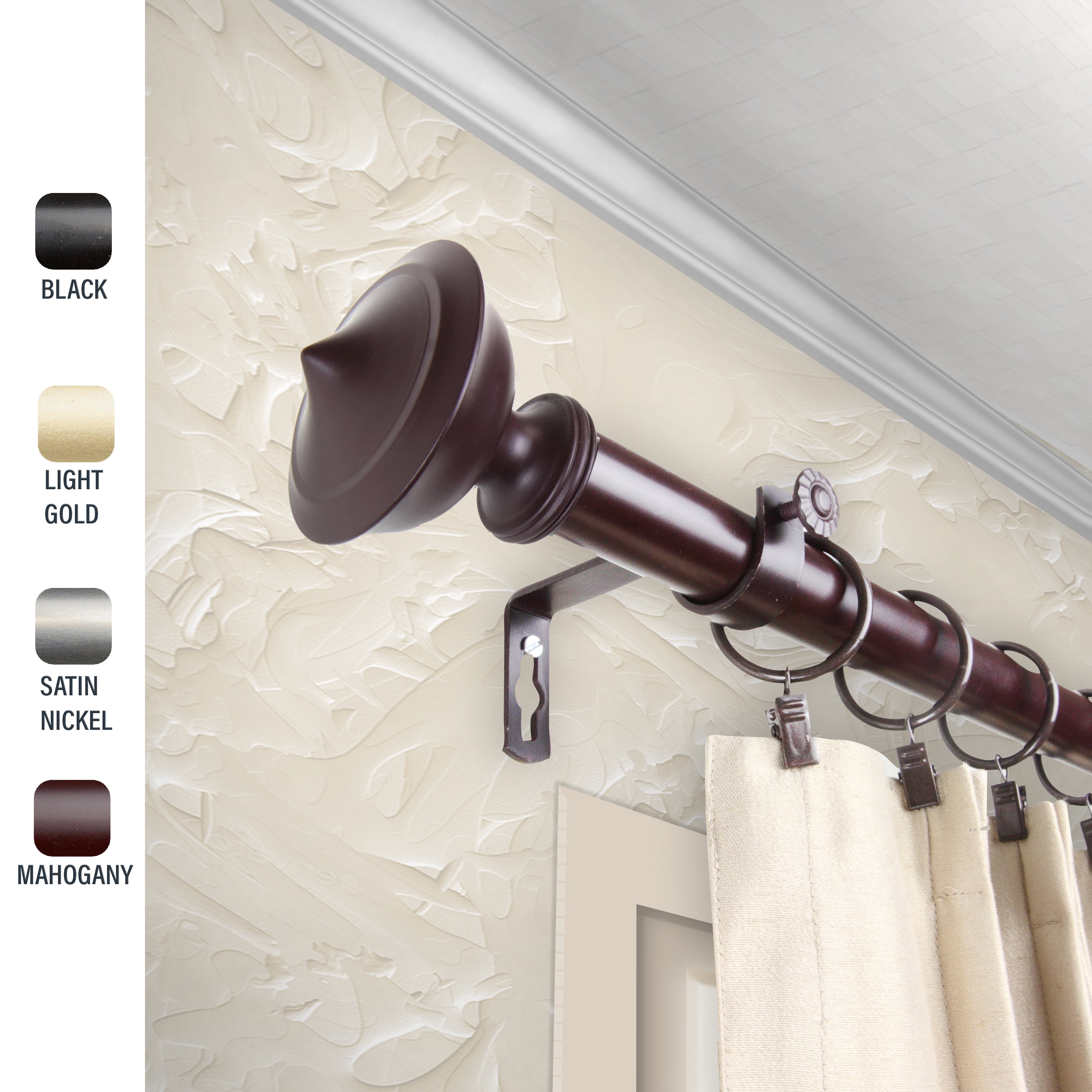 Myla 1" dia. Curtain Rod 28-48 inches - Mahogany