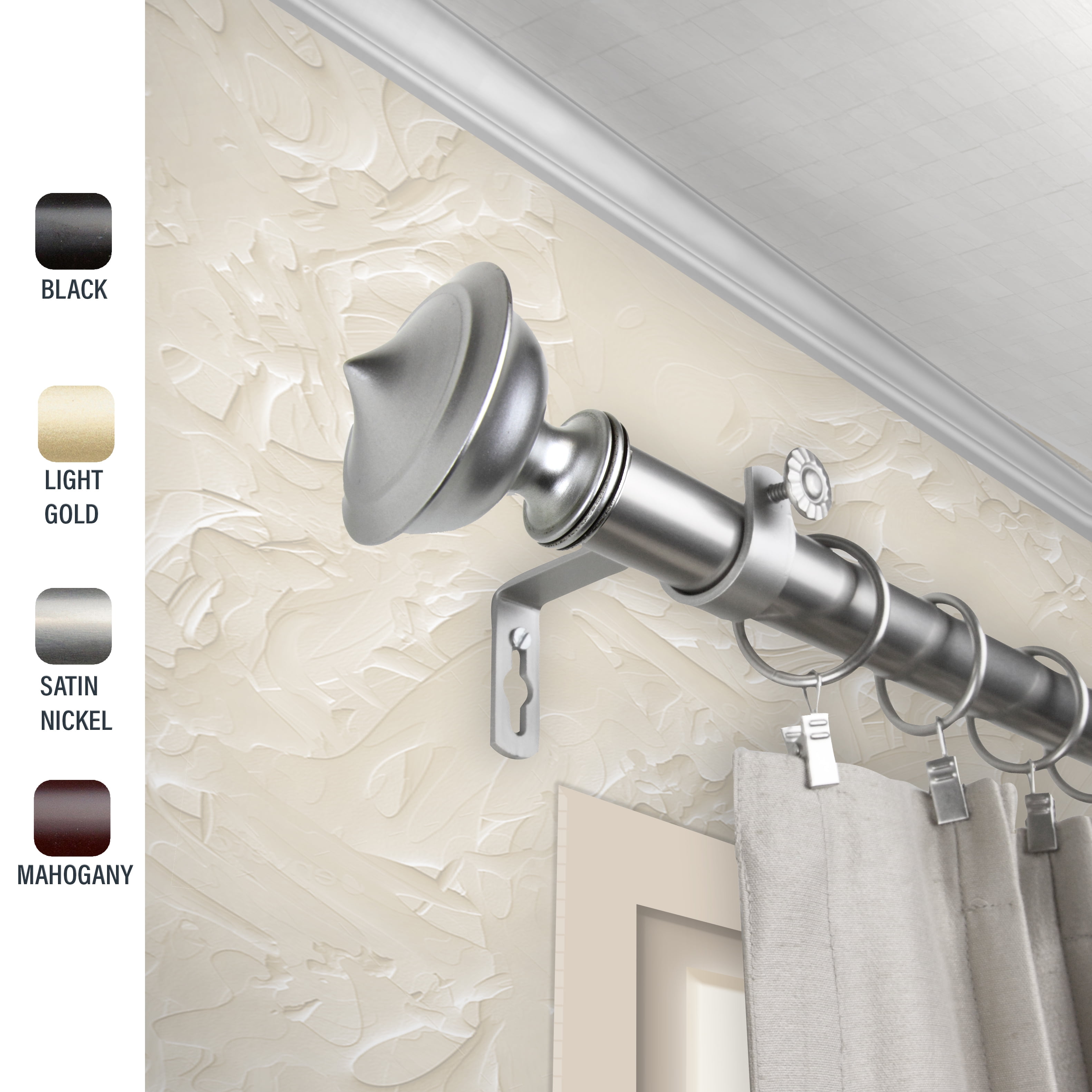 Myla 1" dia. Curtain Rod 48-84 inches - Satin Nickel