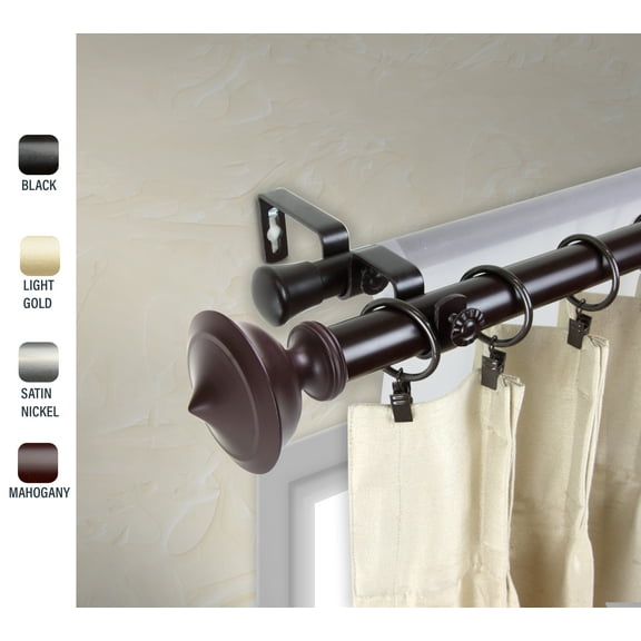 Myla 1" dia. Double Curtain Rod 120-170 inches - Mahogany