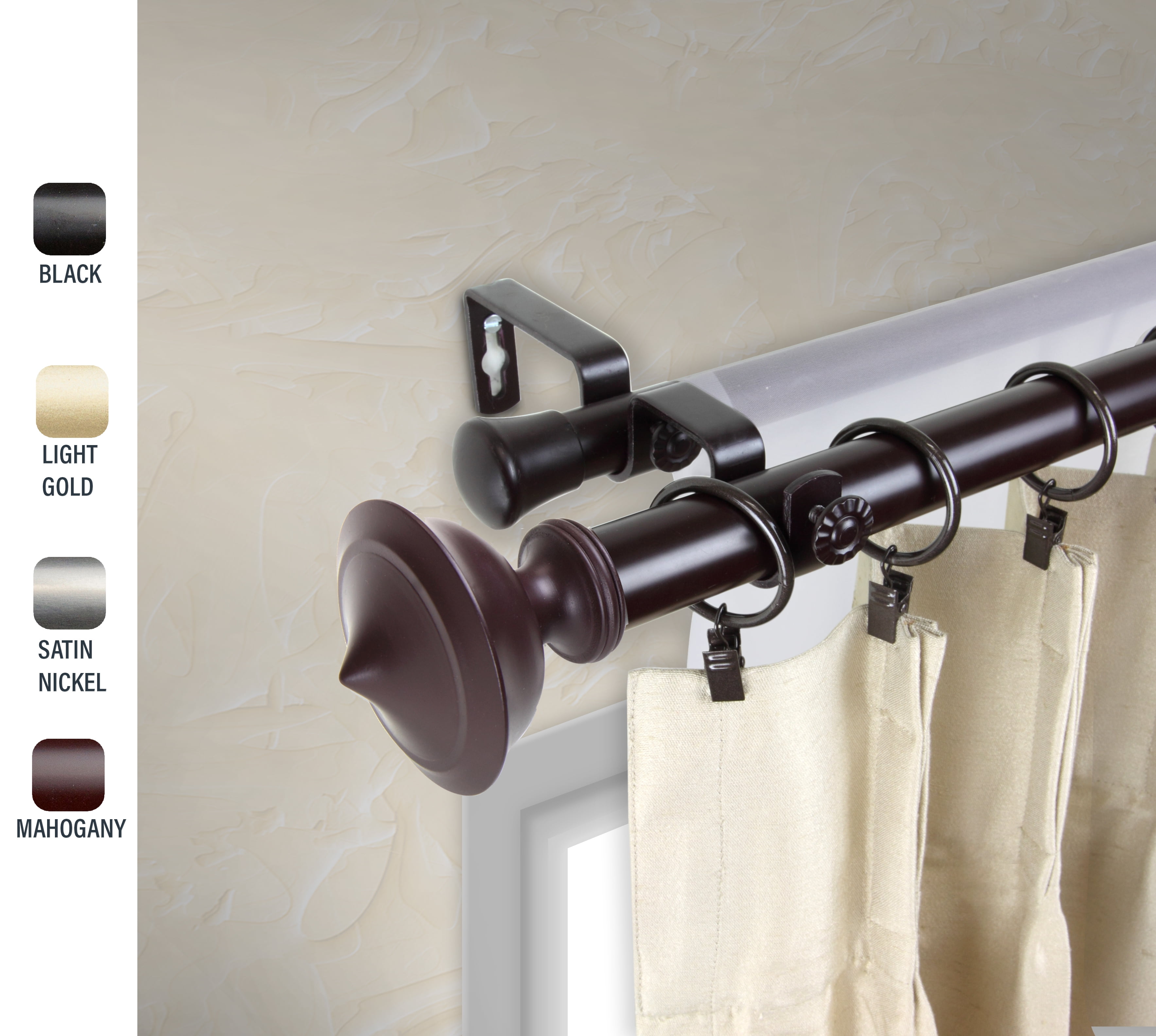 Myla 1" dia. Double Curtain Rod 160-240 inches - Mahogany