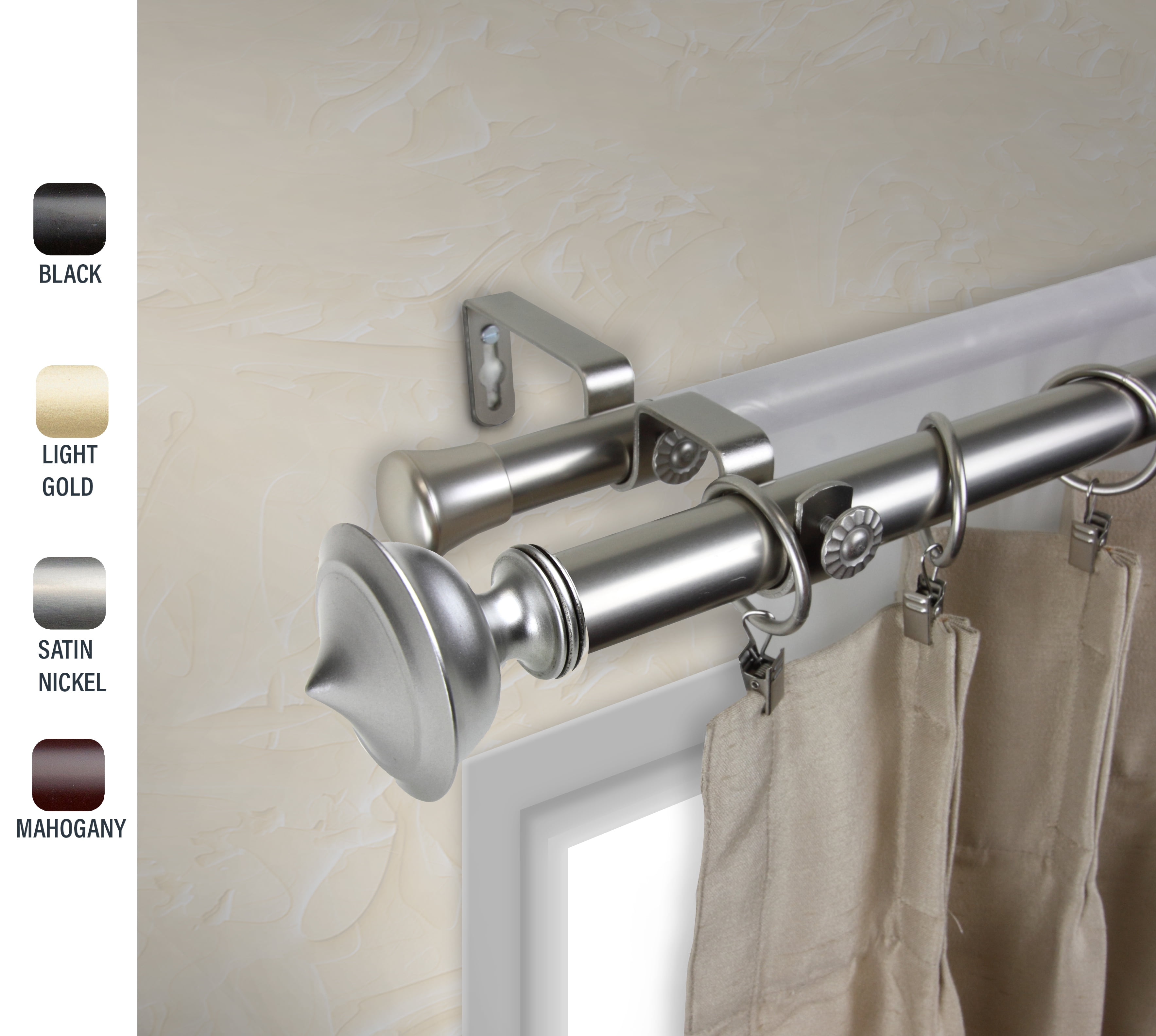Myla 1" dia. Double Curtain Rod 48-84 inches - Satin Nickel