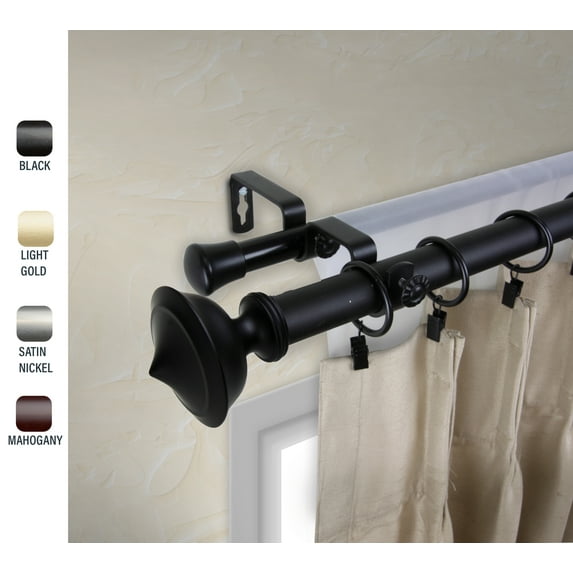 Myla 1" dia. Double Curtain Rod 66-120 inches - Black