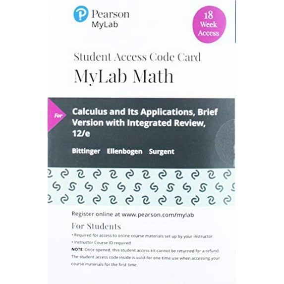 Pre-Owned Mylab Math With Pearson Etext -- 18 Week Standalone Access Card -- for Calculus and Its Applications Paperback