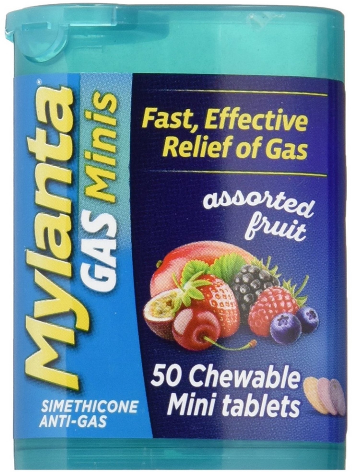Mylanta Gas Chewable Mini Tablets, Assorted Fruit 50 ea - image 1 of 6
