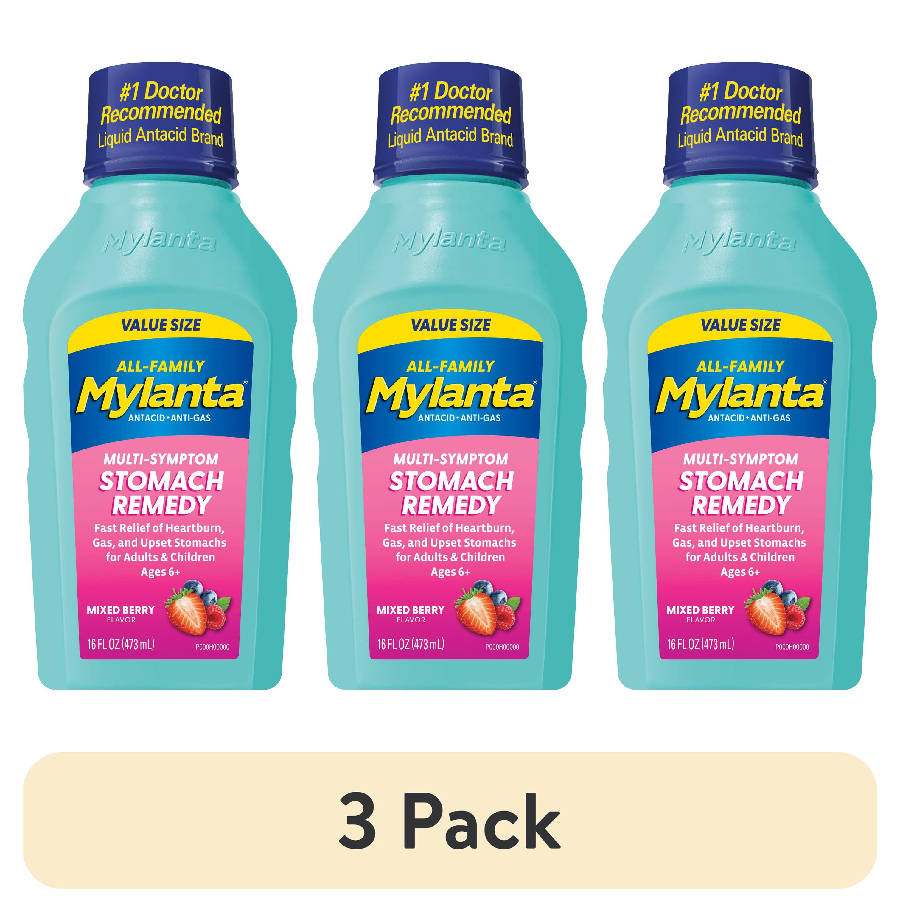 (3 pack) Mylanta Heartburn and Gas Relief, Liquid Antacid, All-Family Formula, Berry Flavor, Value Size 16oz